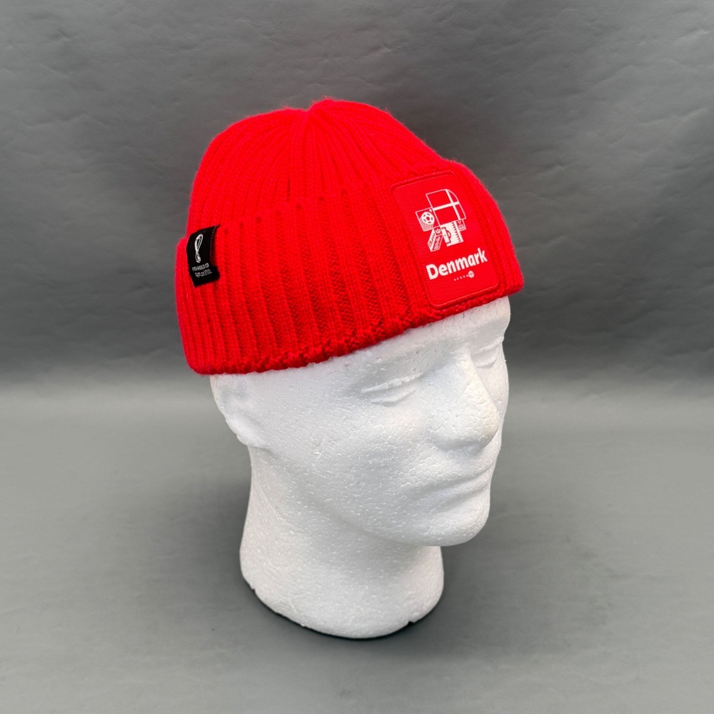 Official FIFA World Cup 2022 Denmark Red Youth Knit Beanie Hat OS